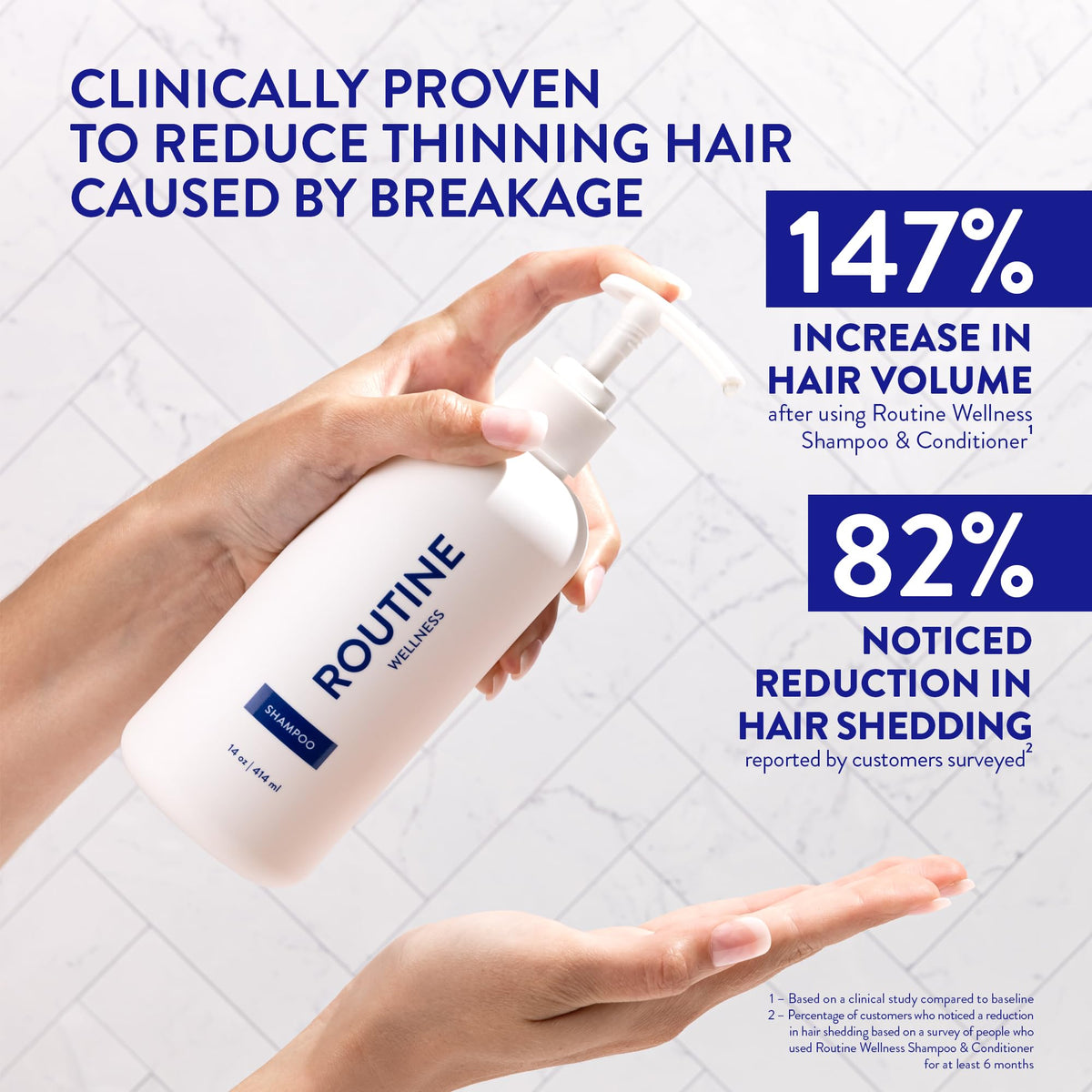 Routine Wellness label close-up displaying biotin and DHT blocker highlights