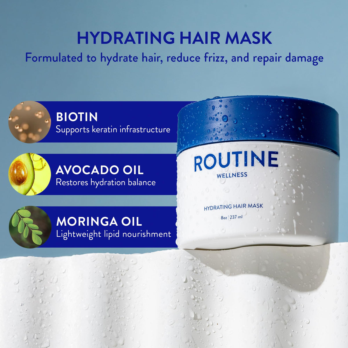Routine Wellness being applied to damp hair in shower for deep conditioning