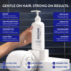 Routine Wellness applying conditioner in shower for reduced breakage