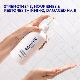 Routine Wellness back label listing ingredients and clinical highlights