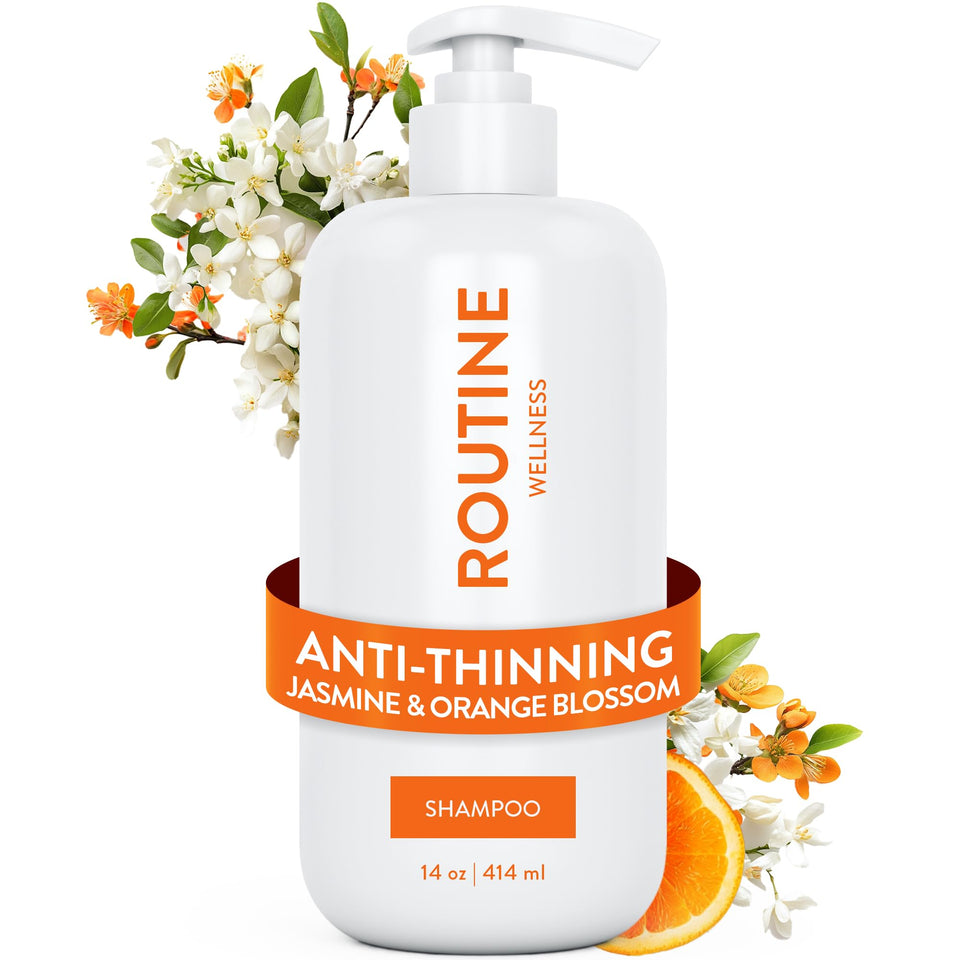 Routine Wellness front packaging showing 14 oz bottle and floral scent benefits