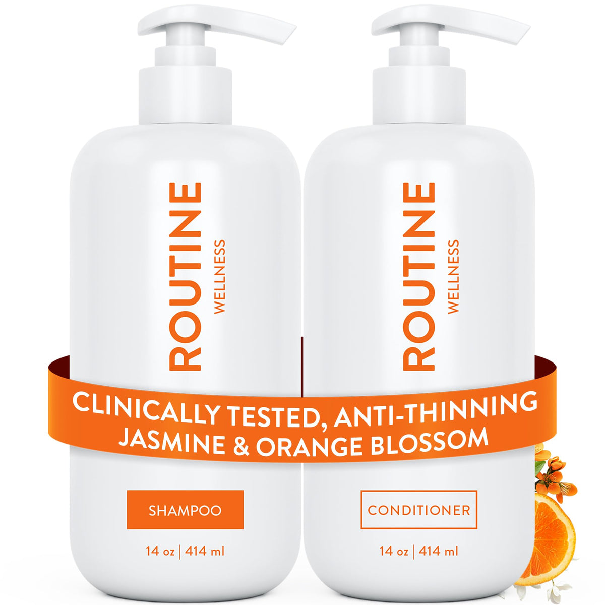 Routine Wellness front packaging showing jasmine orange blossom scent and volumizing benefit