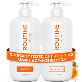 Routine Wellness front packaging showing jasmine orange blossom scent and volumizing benefit