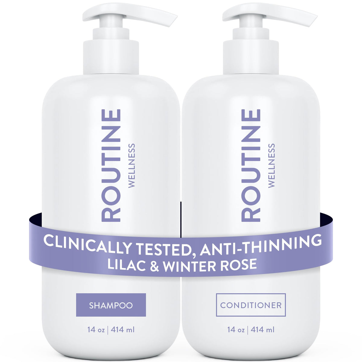Routine Wellness front packaging showing lilac winter rose scent and volumizing benefit
