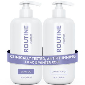 Routine Wellness front packaging showing lilac winter rose scent and volumizing benefit