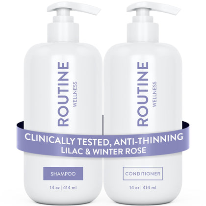 Routine Wellness front packaging showing lilac winter rose scent and volumizing benefit