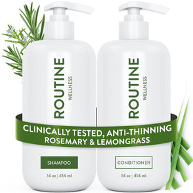Routine Wellness front packaging showing full shampoo and conditioner set for fuller hair