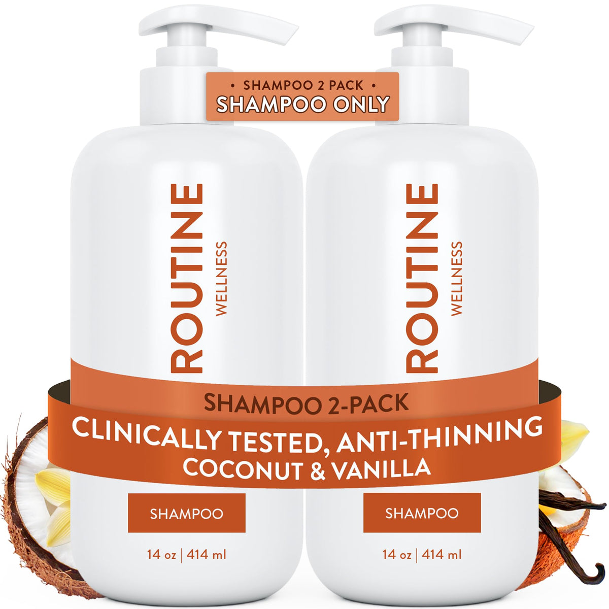 Routine Wellness front packaging showing shampoo bottles and branding benefit