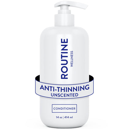 Routine Wellness front packaging showing 14oz unscented conditioner benefit of stronger hair