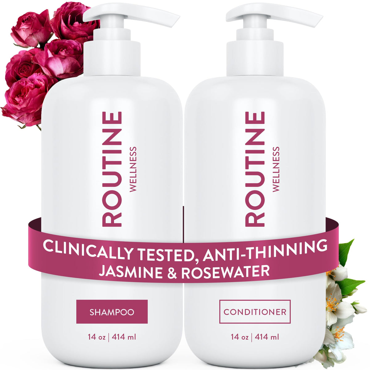 Routine Wellness front packaging showing shampoo and conditioner for fuller hair