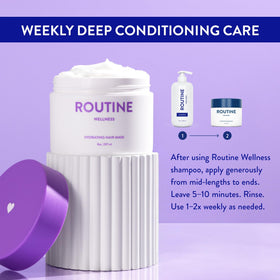 Routine Wellness jar on bathroom shelf showing everyday styling use