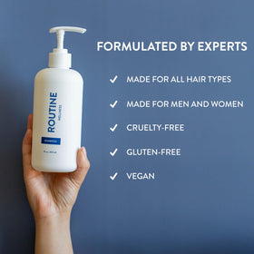 Routine Wellness close-up label with active nutrients indicating strengthening benefits