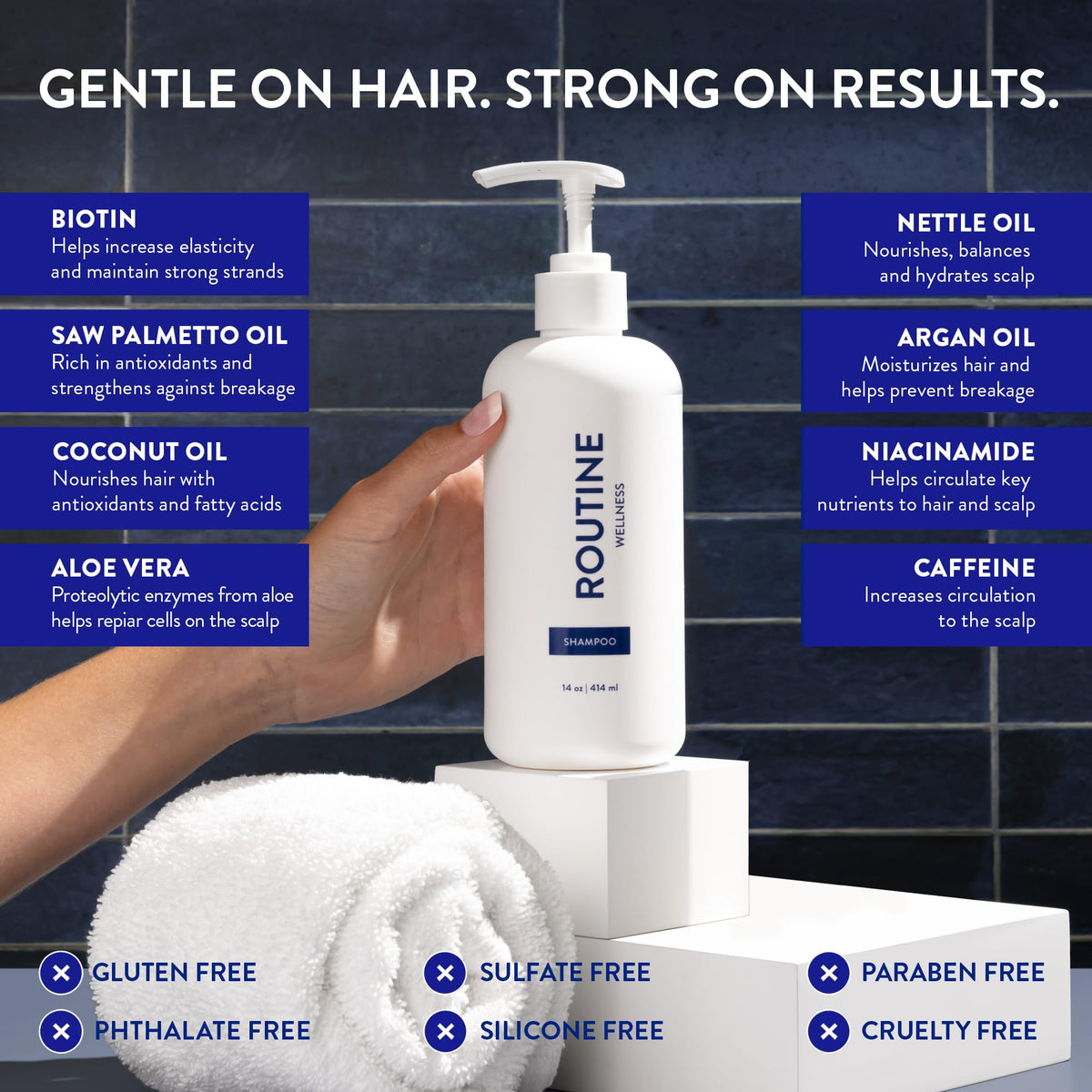 Routine Wellness lather in hand demonstrating gentle foaming benefit