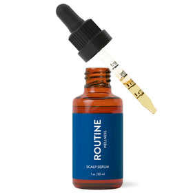Routine Wellness front packaging showing 30ml scalp serum, clear branding and compact bottle benefits ease