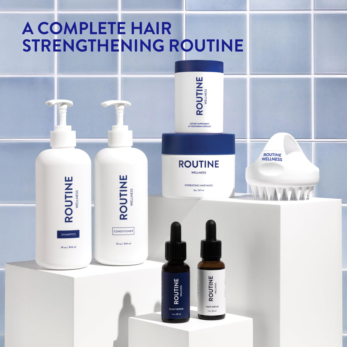 Routine Wellness red clover botanical next to bottle, highlighting natural extract used for scalp care benefit