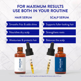 Routine Wellness serum on bathroom counter with towel and brush, part of daily grooming routine benefit