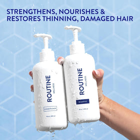 Routine Wellness shampoo label close-up highlighting active ingredients