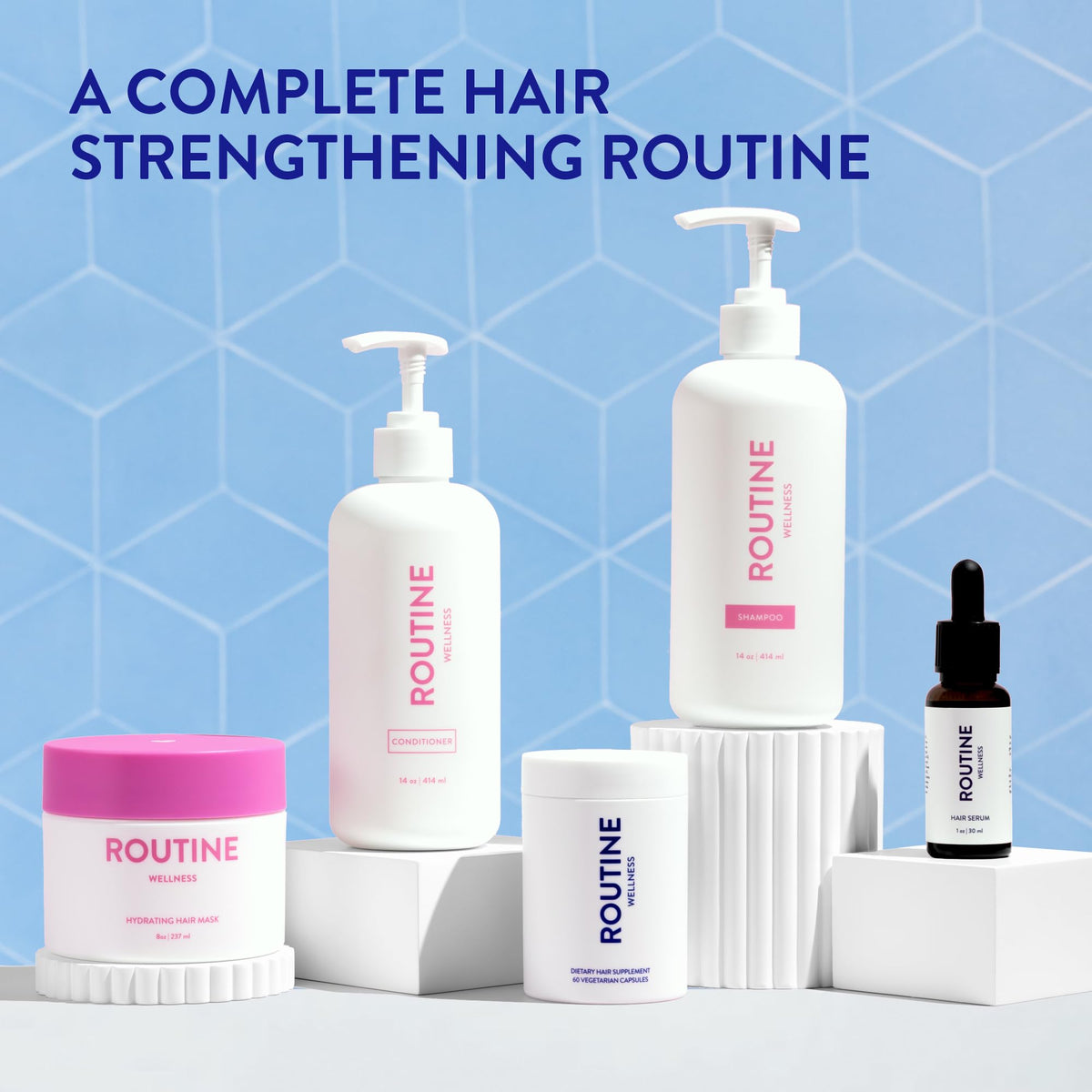 Routine Wellness shampoo being applied in shower demonstrating easy use benefit