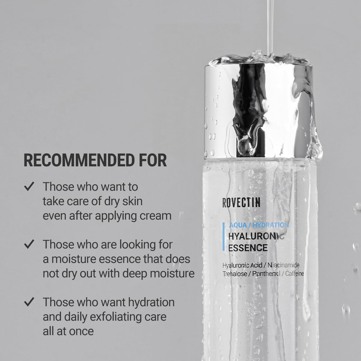 ROVECTIN texture close-up revealing lightweight essence texture for fast absorption