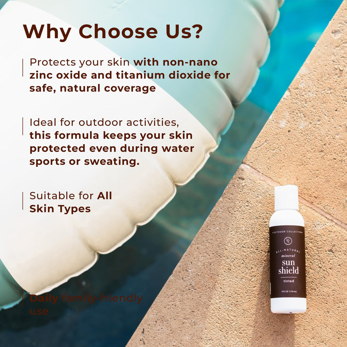 Rowe Casa Organics in use at beach showing outdoor protection and family-friendly benefit