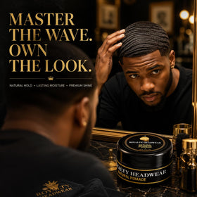 Royalty Headwear styled waves on scalp showing defined pattern and moisturized finish