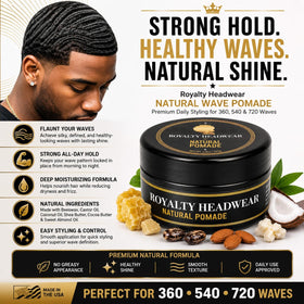 Royalty Headwear close-up of pomade texture, demonstrates smooth spreadability benefit