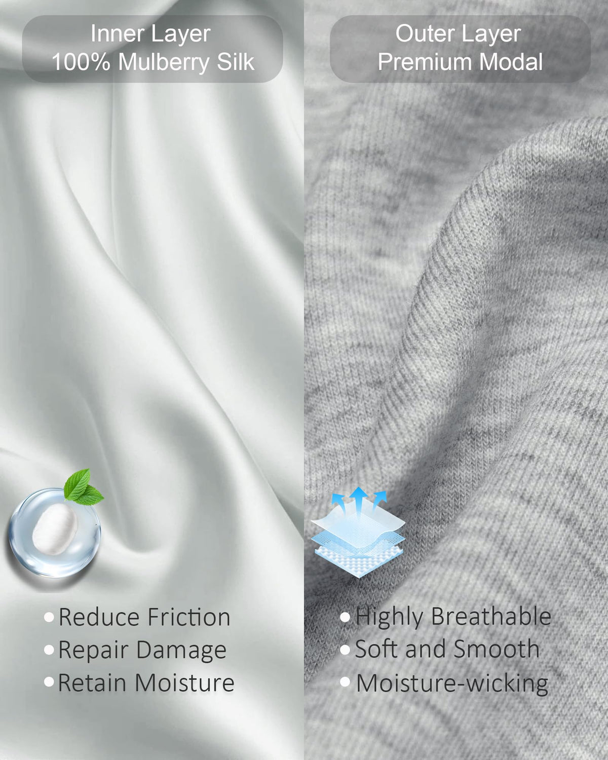 ROYBENS mulberry silk texture close-up demonstrating smooth, low-friction surface