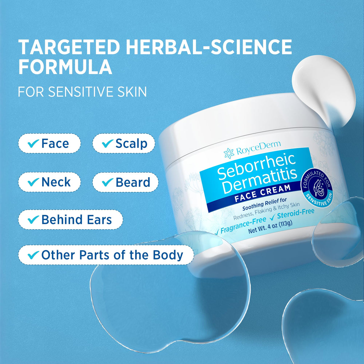 Roycederm being applied to forehead to reduce flaking and redness