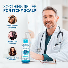 Roycederm being applied in shower for soothing scalp care