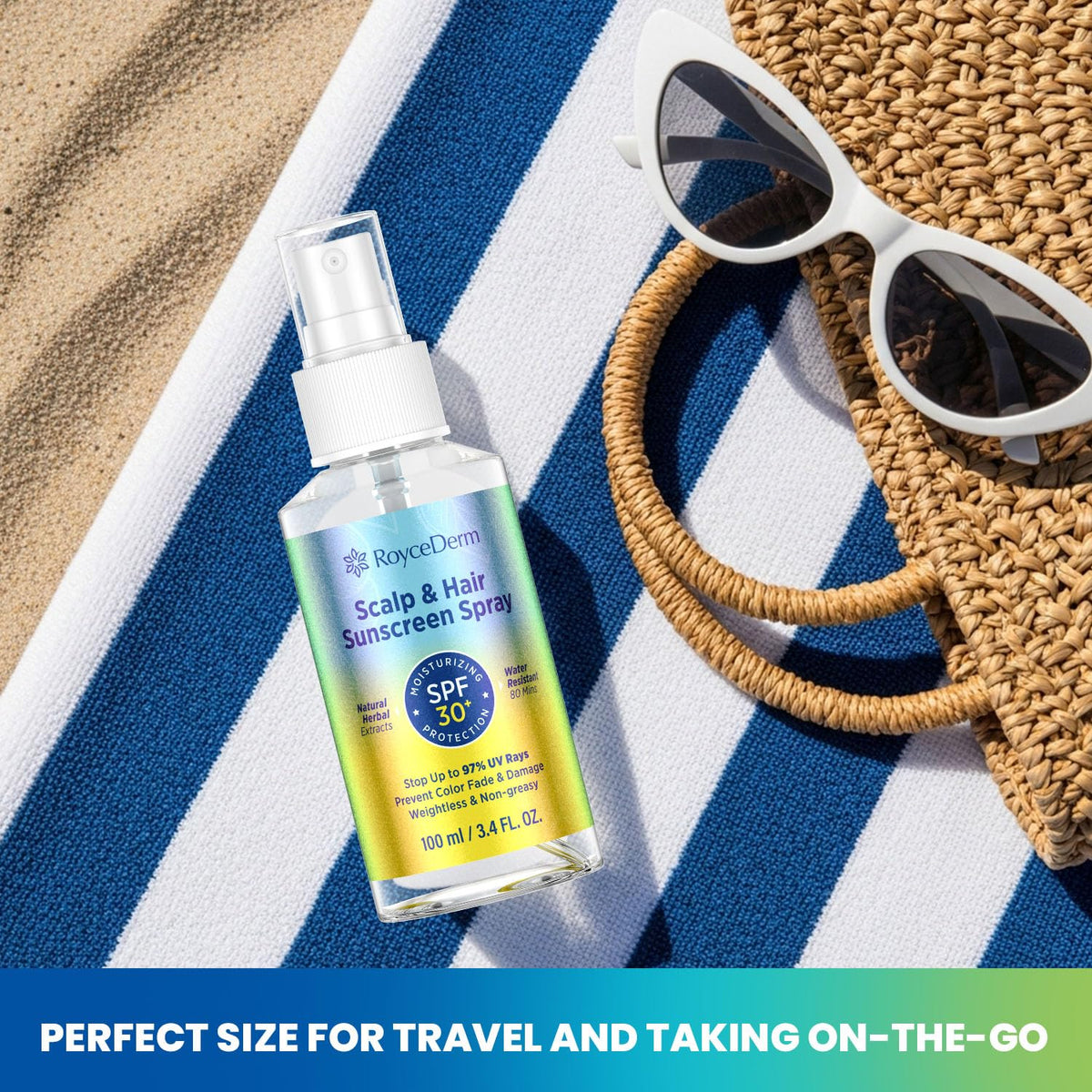 Roycederm used at beach for water-resistant outdoor sun protection