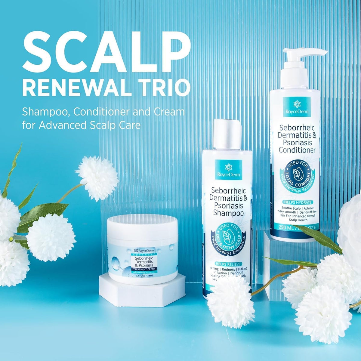 roycederm before and after scalp comparison showing reduced visible flakes