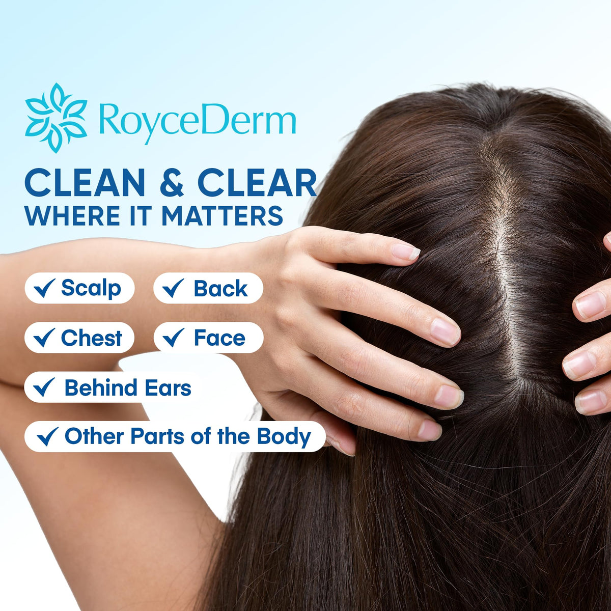 Roycederm conditioner pouring to show lightweight texture and detangling benefit