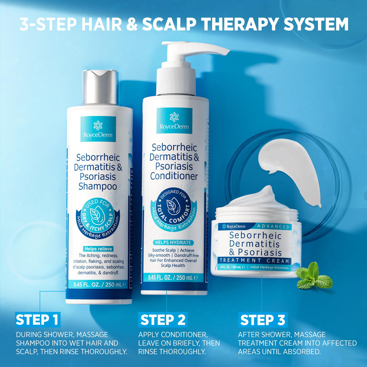 Roycederm cream tube open showing rich texture for targeted scalp relief