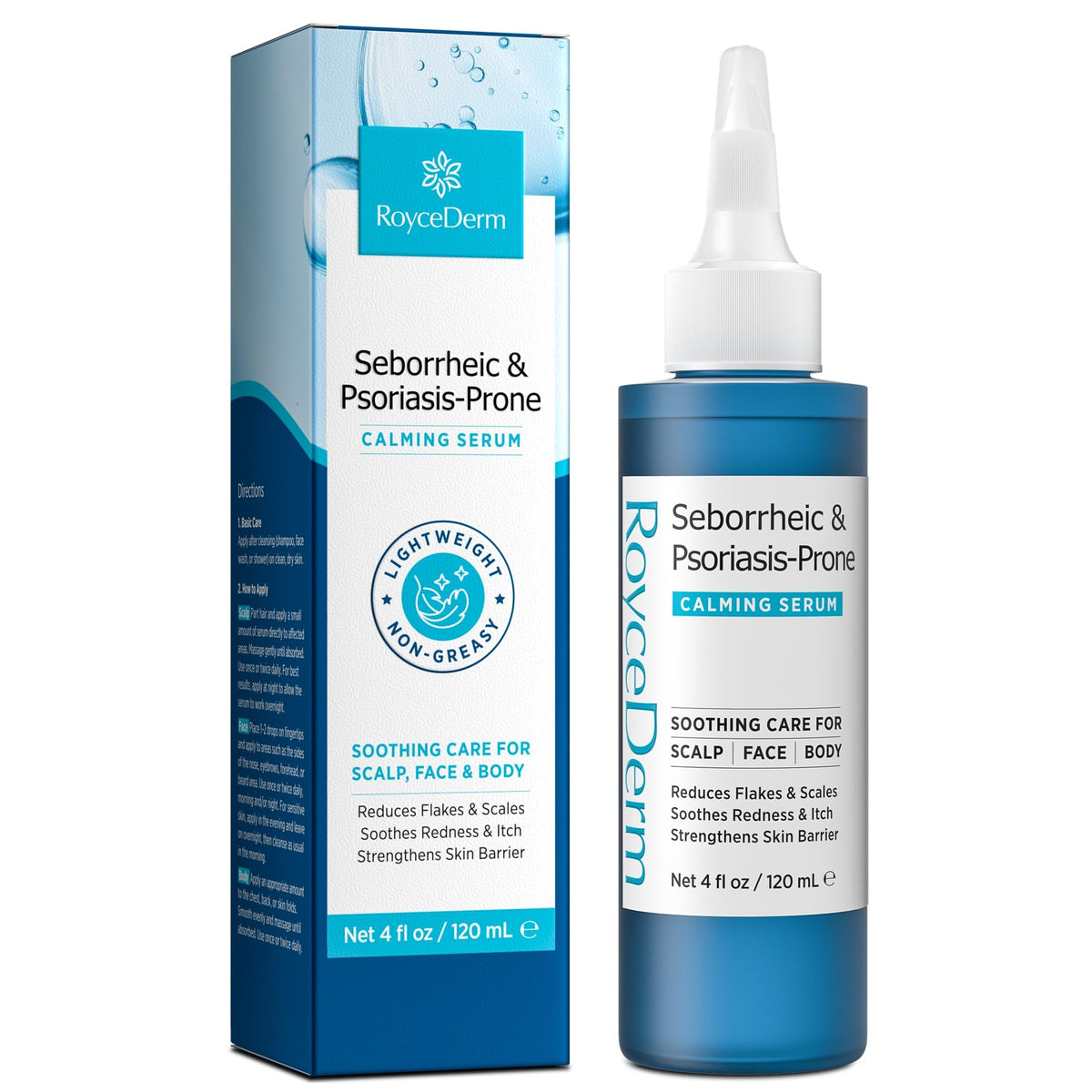 Roycederm front bottle showing clean label and compact design for targeted relief