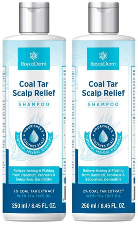 Roycederm front packaging showing two medicated shampoo bottles for consistent relief