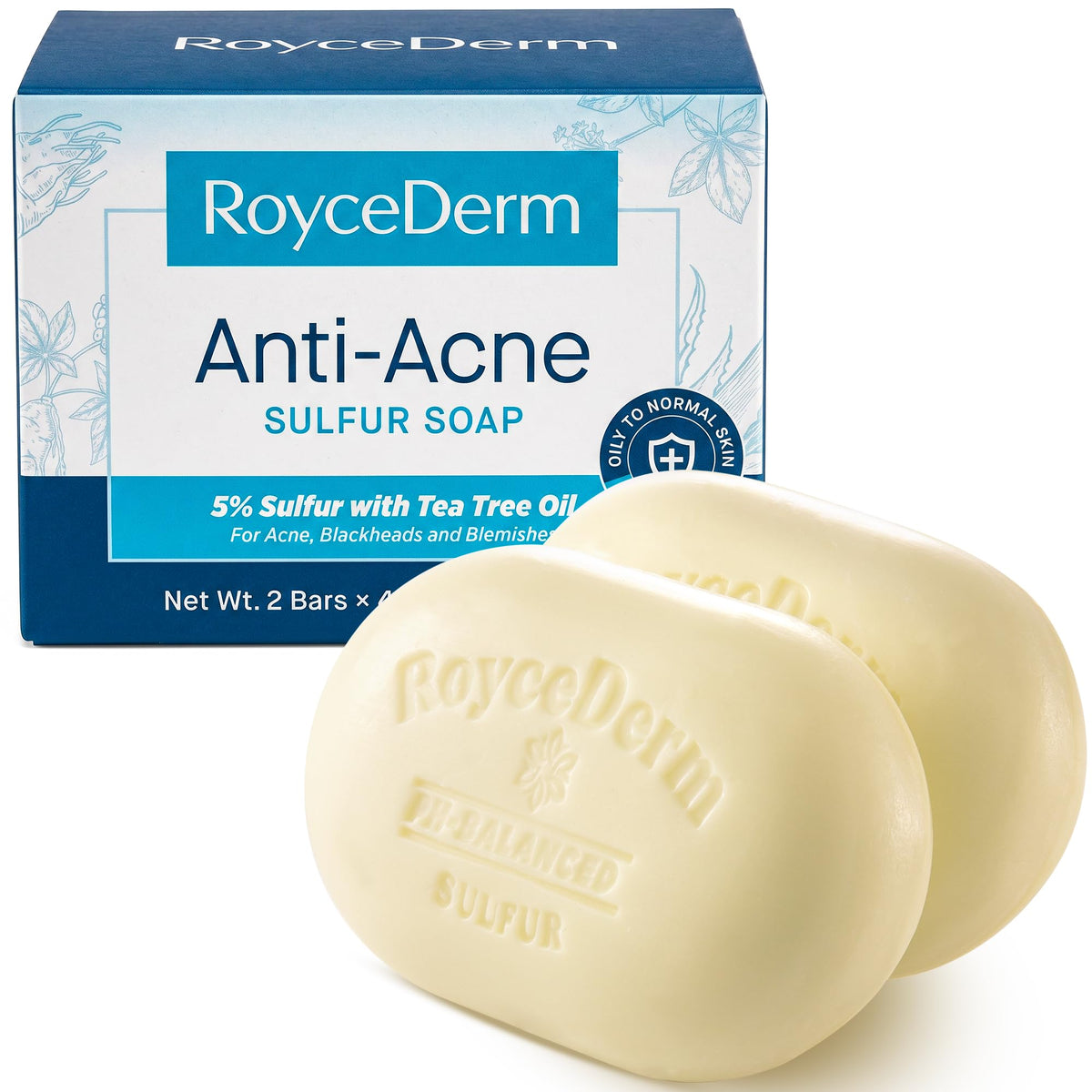 Roycederm front packaging showing two bars and clear formulation benefits