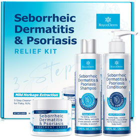 Roycederm front packaging set showing complete three-step scalp kit for easy routine