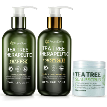 Roycederm front packaging set showing three complete scalp care steps and clarity