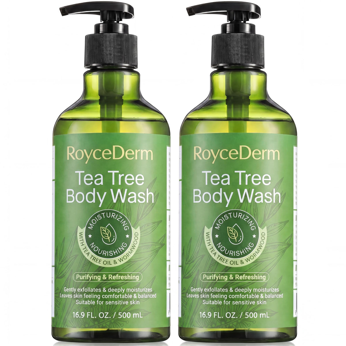 RoyceDerm front packaging showing two bottles and clear product benefit