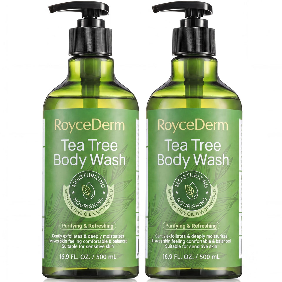 RoyceDerm front packaging showing two bottles and clear product benefit