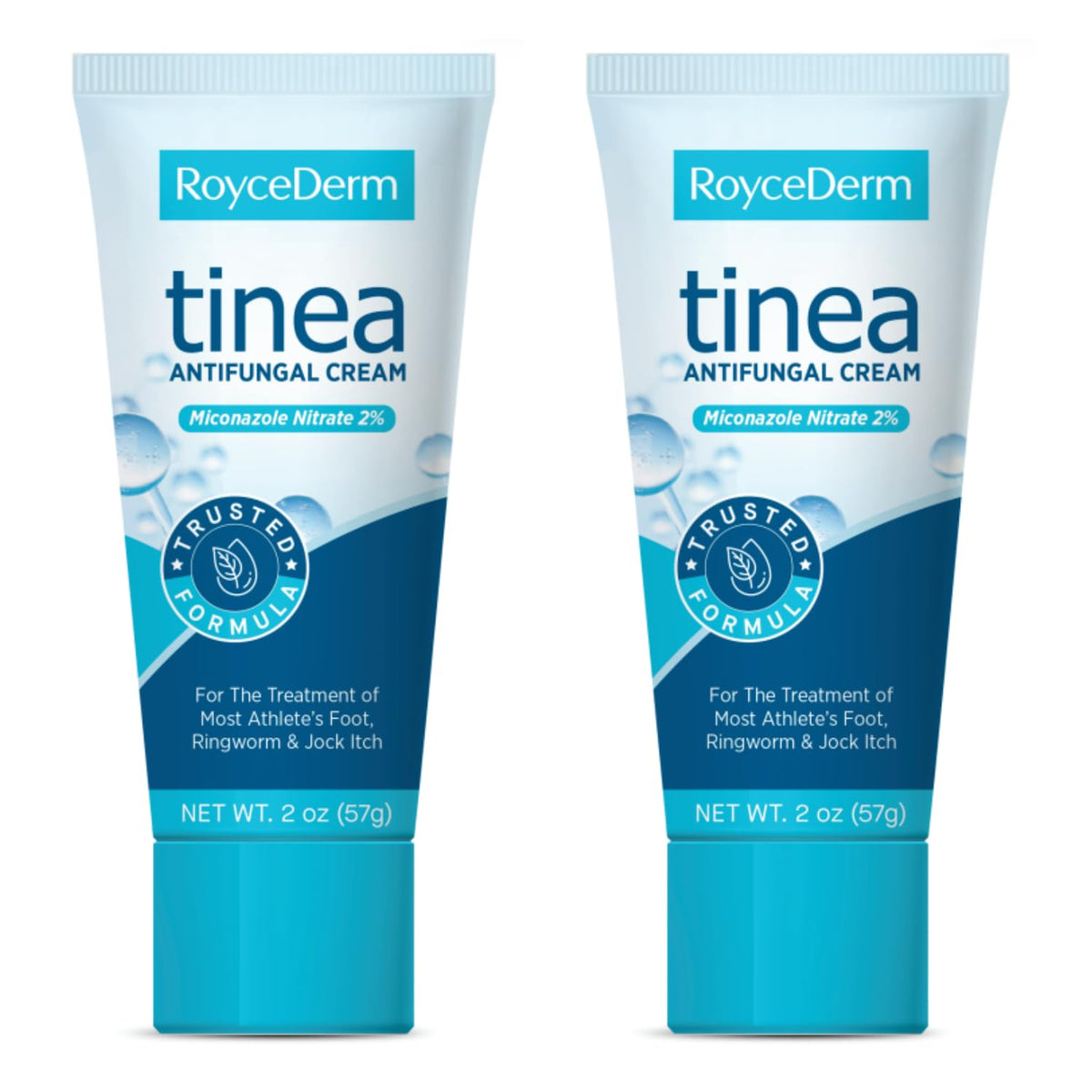 RoyceDerm front packaging showing two tubes for easy treatment