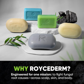 Roycederm label closeup showing key ingredients for targeted relief