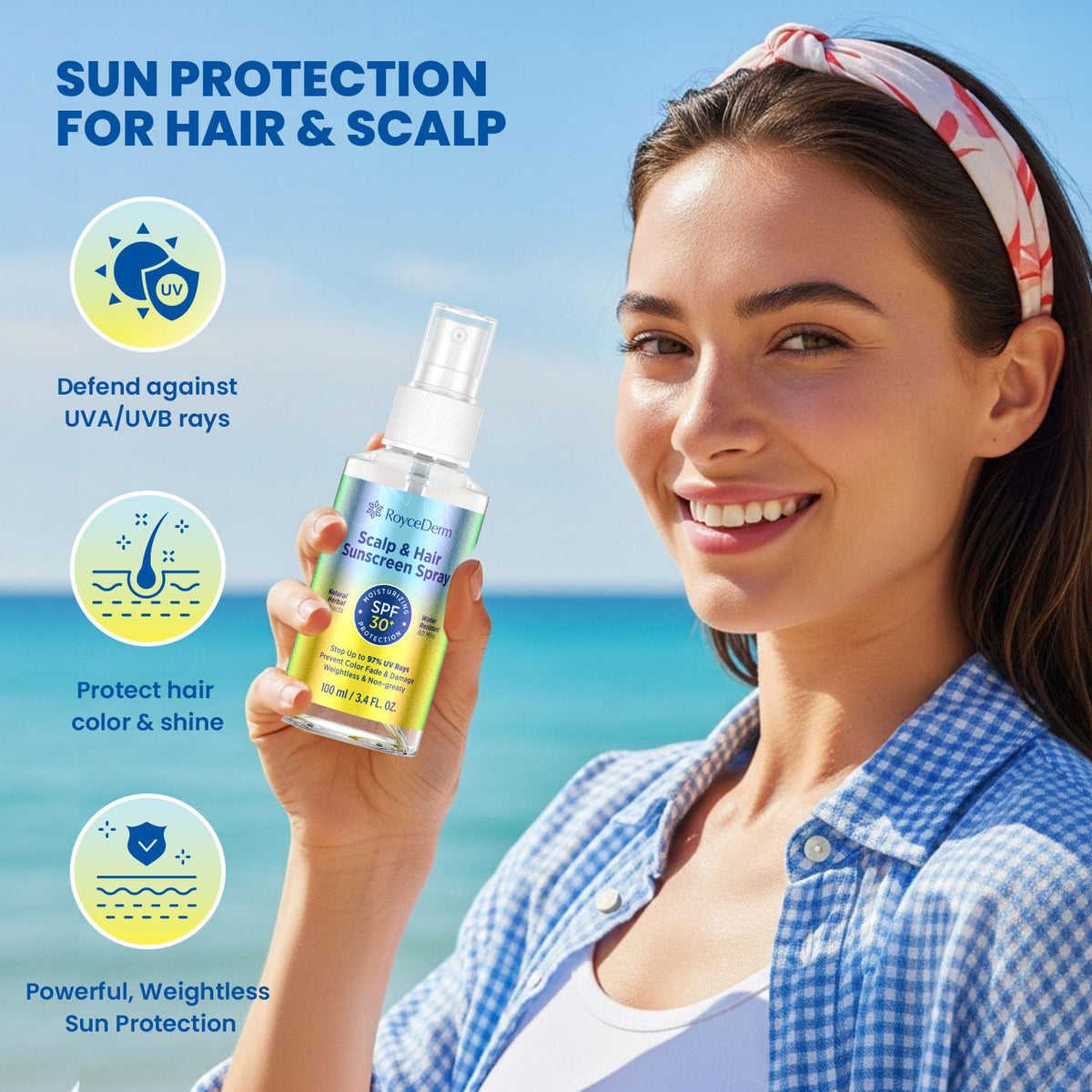 Roycederm bottle in hand showing compact travel-friendly size benefit