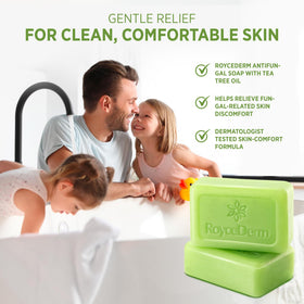 Roycederm bar size next to coin showing compact travel-friendly benefit