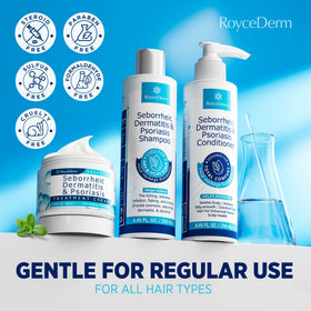 Roycederm shampoo lather in hands illustrating gentle cleansing action