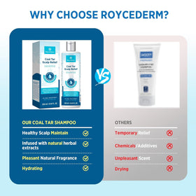 Bottle next to hand for scale showing Roycederm travel-friendly size and convenience