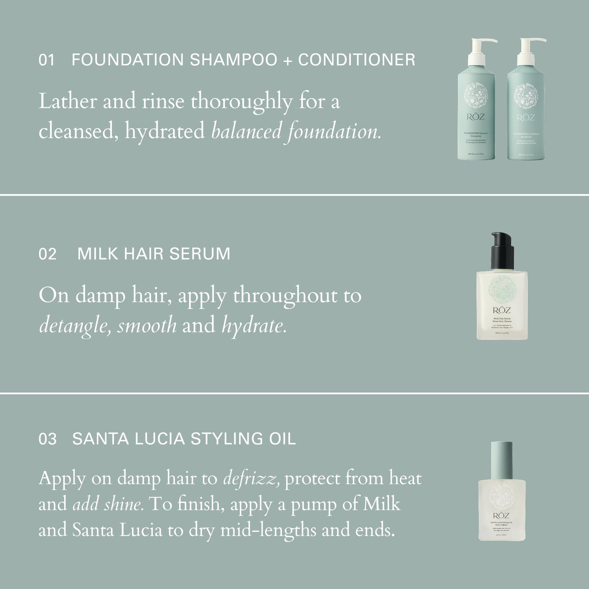 RŌZ shampoo pour stream from bottle illustrating smooth application