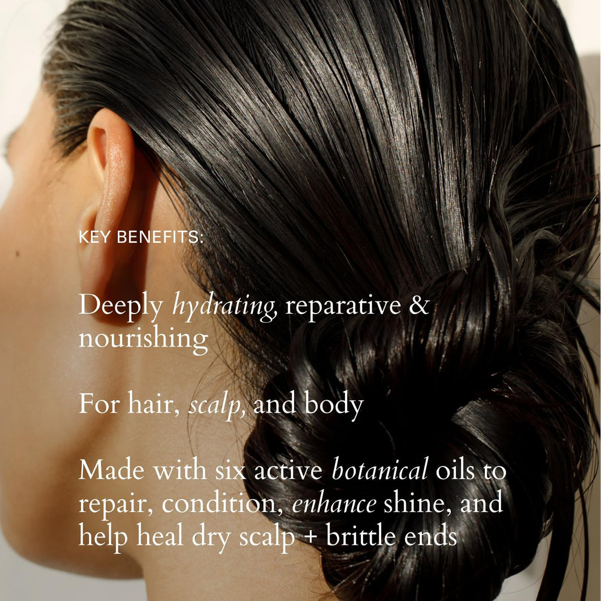 RŌZ applied to hair before wash showing shine and restored ends benefit