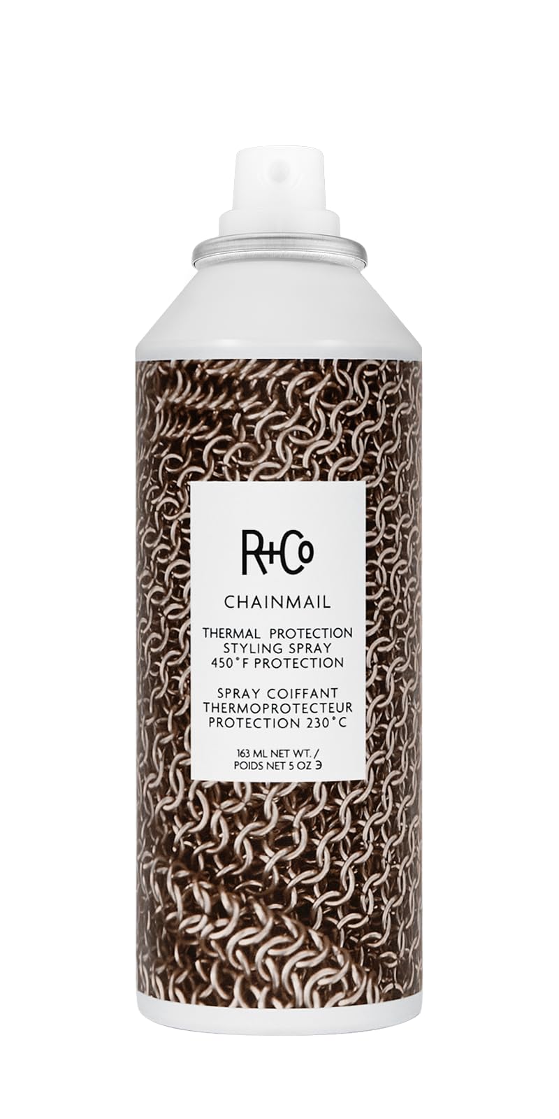 R+Co Chainmail front packaging showing bottle and label with benefits