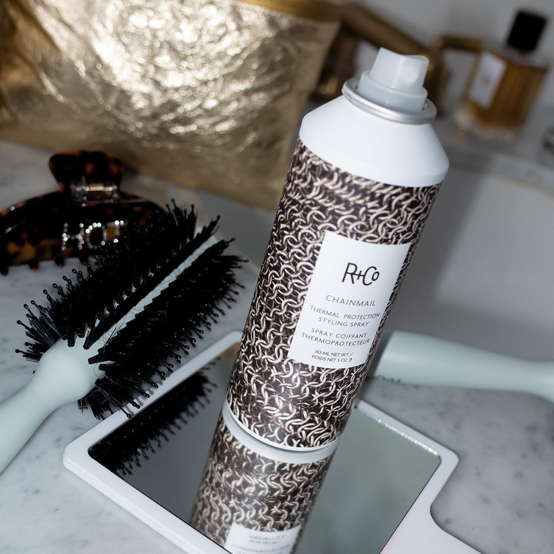 R+Co Chainmail used during blowdry to protect hair and add volume